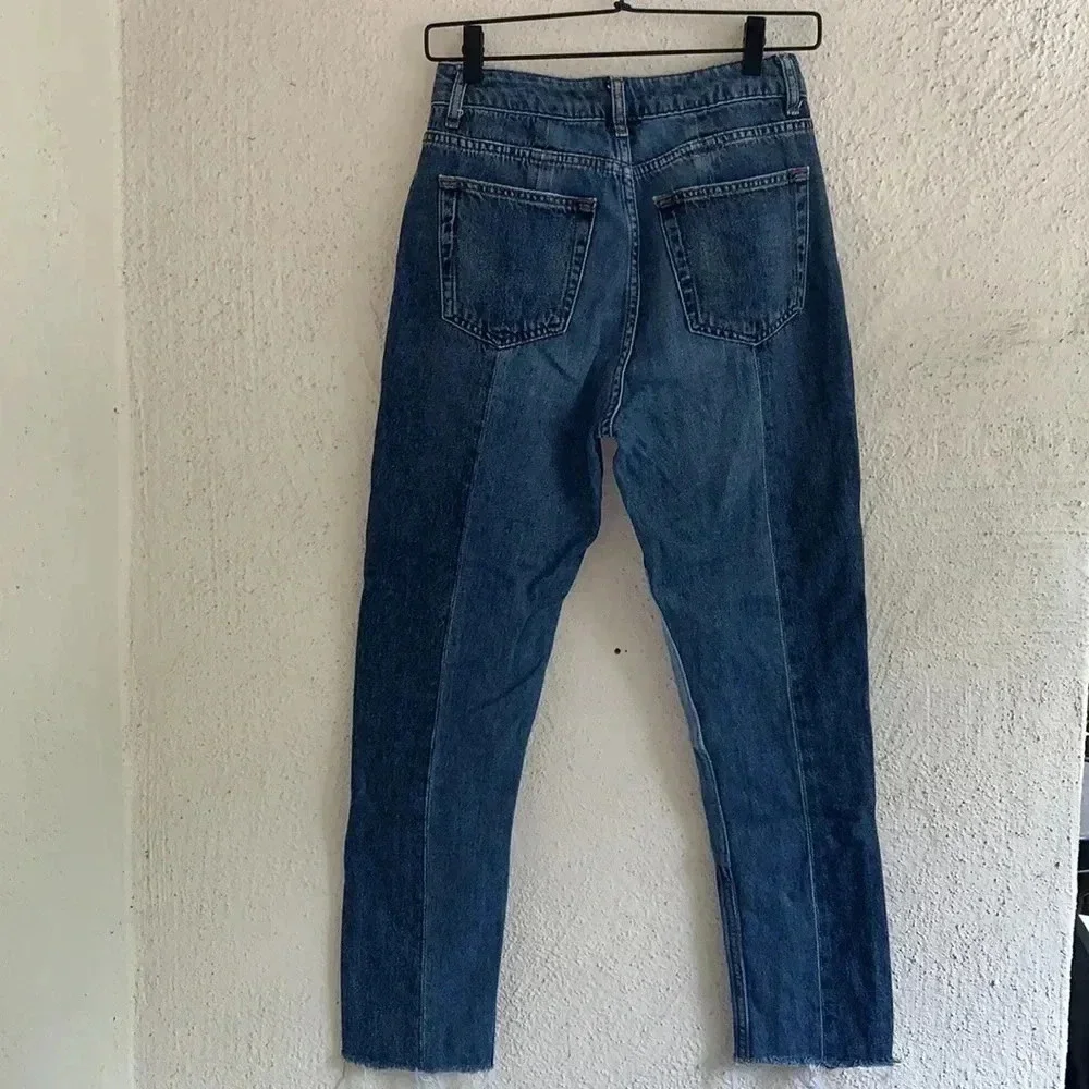 SANDRO Hani zip-detailed patchwork high-rise slim-leg jeans Size 28 - Picture 6 of 8